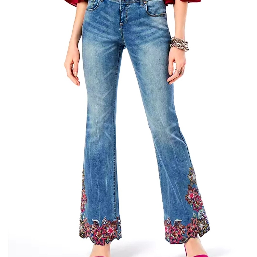 I.n.c Petite Embroidered Boot-Cut Jeans